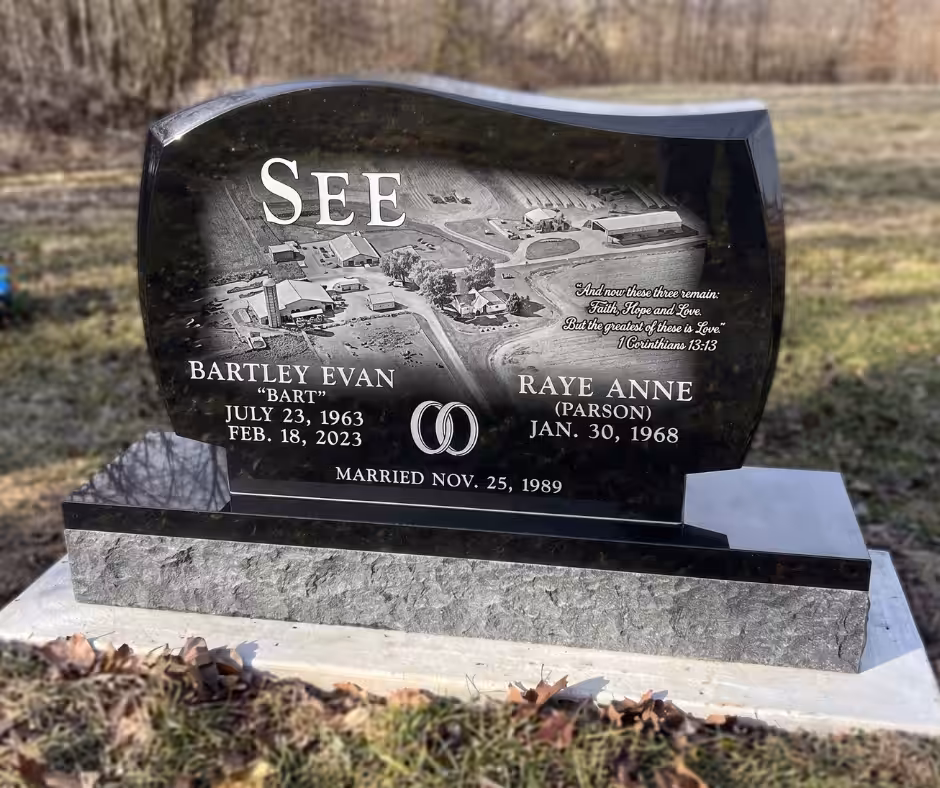 aerial farm etching on gravestone
